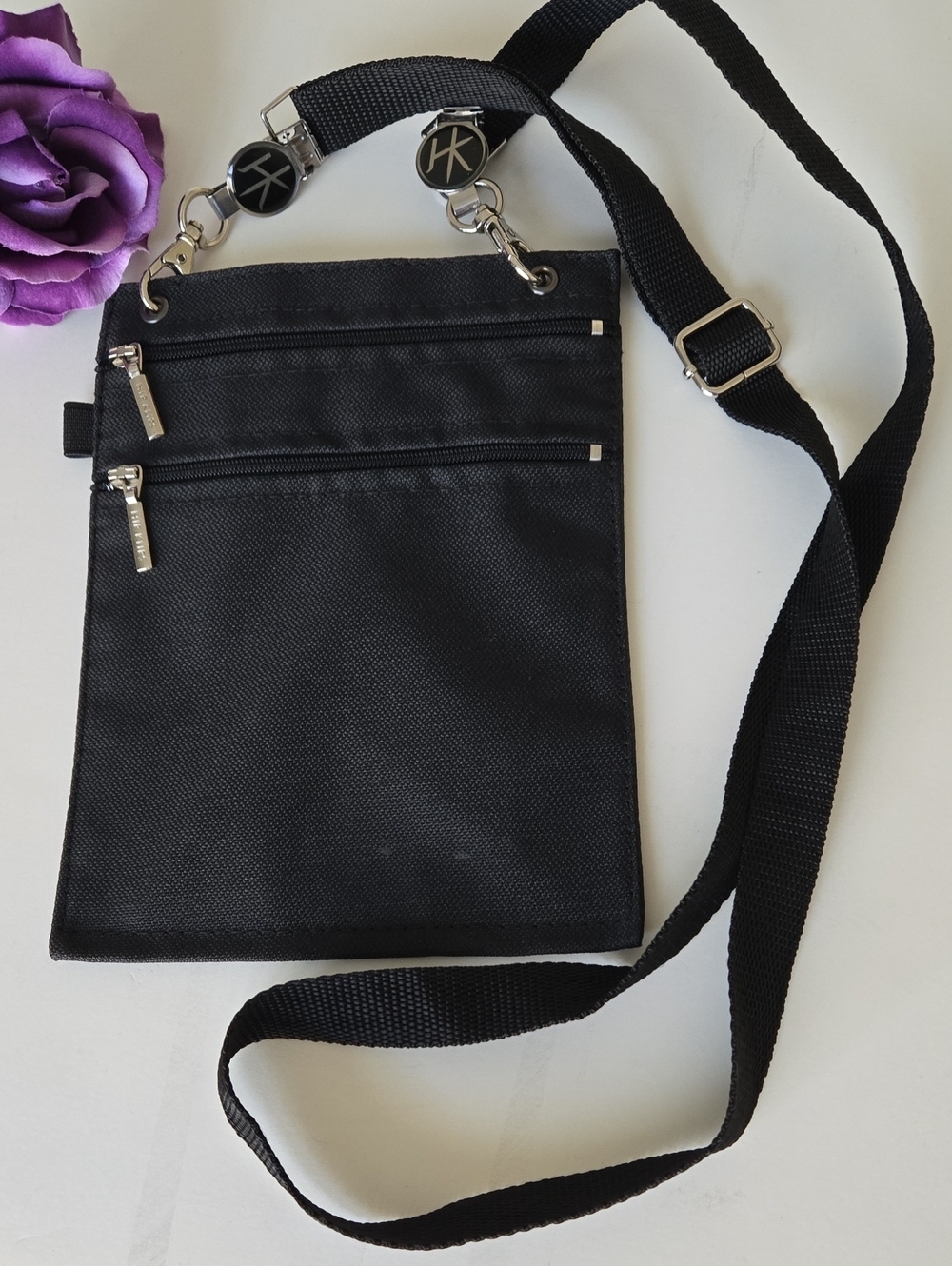 Hip Klips XL Oxford Black Hip Bag + Strap | Hands‑Free Travel Wallet | 8x6